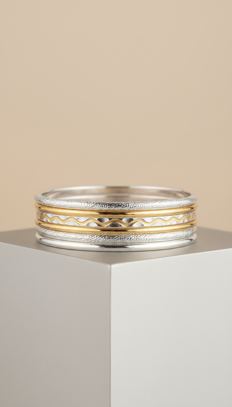 Layered Silver and Gold Bangle Set