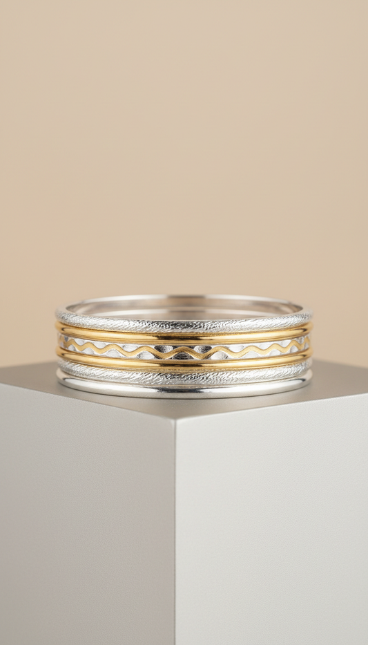 Layered Silver and Gold Bangle Set